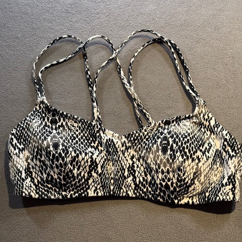 Salt + Cove Womens XL Bralette Bikini Top Snakeskin Animal Print Black White NWT